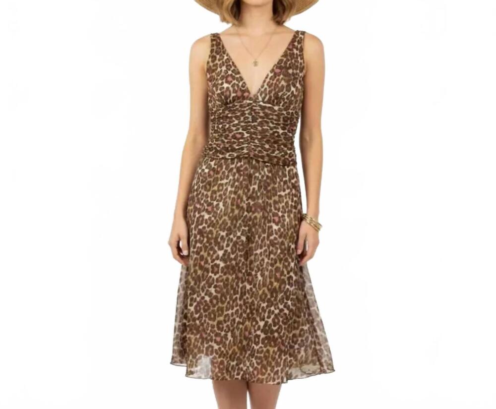 NEW TRINA TURK animal print silk sleeveless midi dress in brown